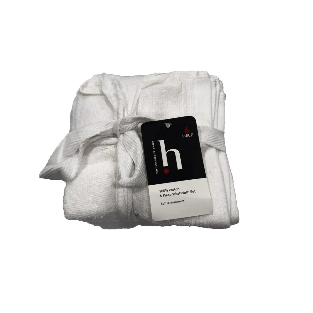 New Home Expressions Bright White  Cotton Wash Cloths Set of 6